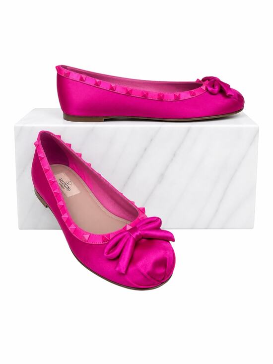 Valentino Garavani Shoes - Valentino Garavani Rockstud Satin Ballet Flat Pink Size 41